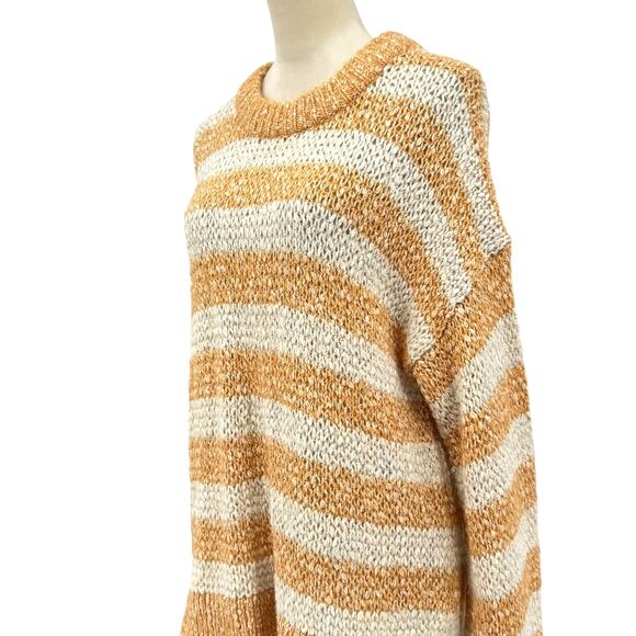 Madewell Baez Orange & Cream Stripe Chunky Open Knit Relaxed Pullover Sweater - Picture 9 of 14